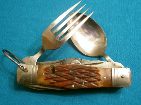 VINTAGE GUTMANN CUTLERY GCCO 10 BLADE BONE HANDLE CAMP HOBO FORK FOLDING POCKET KNIFE KNIVES OLD