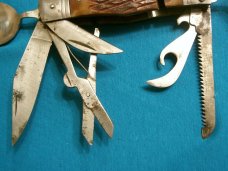 VINTAGE GUTMANN CUTLERY GCCO 10 BLADE BONE HANDLE CAMP HOBO FORK FOLDING POCKET KNIFE KNIVES OLD VINTAGE GUTMANN CUTLERY GCCO 10 BLADE BONE HANDLE CAMP HOBO FORK FOLDING POCKET KNIFE KNIVES OLD