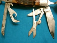 VINTAGE GUTMANN CUTLERY GCCO 10 BLADE BONE HANDLE CAMP HOBO FORK FOLDING POCKET KNIFE KNIVES OLD VINTAGE GUTMANN CUTLERY GCCO 10 BLADE BONE HANDLE CAMP HOBO FORK FOLDING POCKET KNIFE KNIVES OLD