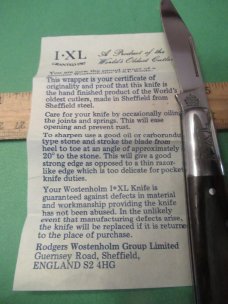 I-XL George WostenholmSheffield England  Wood Handle Barlow 
