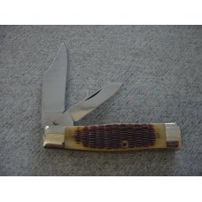 Vintage Queen(Crown) U.S.A., 1983, Etched, Pick-Bone Handle Gunstock Pattern Pocket Knife Vintage Queen(Crown) U.S.A., 1983, Etched, Pick-Bone Handle Gunstock Pattern Pocket Knife