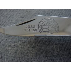 Vintage Queen(Crown) U.S.A., 1983, Etched, Pick-Bone Handle Gunstock Pattern Pocket Knife Vintage Queen(Crown) U.S.A., 1983, Etched, Pick-Bone Handle Gunstock Pattern Pocket Knife