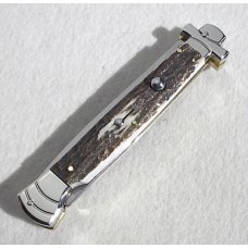 NOS A.G.A. CAMPOLIN 11" MALTESE GENUINE STAG STILETTO NICKEL SILVER BOLSTERS - LEATHER POUCH