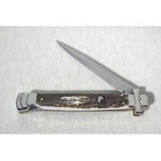 NOS A.G.A. CAMPOLIN 11" MALTESE GENUINE STAG STILETTO NICKEL SILVER BOLSTERS - LEATHER POUCH