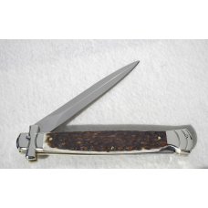 NOS A.G.A. CAMPOLIN 11" MALTESE GENUINE STAG STILETTO NICKEL SILVER BOLSTERS - LEATHER POUCH