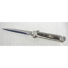 NOS A.G.A. CAMPOLIN 11" MALTESE GENUINE STAG STILETTO NICKEL SILVER BOLSTERS - LEATHER POUCH