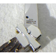 NOS A.G.A. CAMPOLIN 11" MALTESE GENUINE STAG STILETTO NICKEL SILVER BOLSTERS - LEATHER POUCH