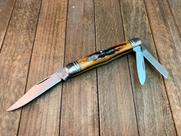 Rigid By Canal Street Fiddleback Whittler Amber Carved Stag Bone Rigid By Canal Street Fiddleback Whittler Amber Carved Stag Bone