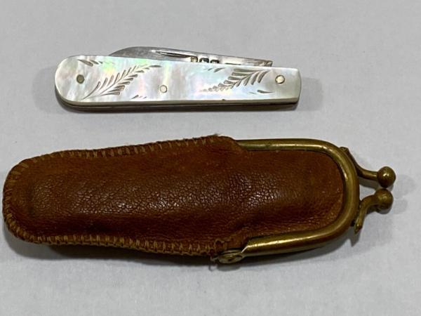 J.Y.C (COWLISHAW) MOTHER OF PEARL/STERLING SILVER POCKET KNIFE w/original protective pouch J.Y.C (COWLISHAW) MOTHER OF PEARL/STERLING SILVER POCKET KNIFE w/original protective pouch