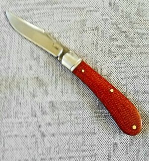 K'roo Custom Carmel Micarta Trapper...3.5" N690..brut de force...fluted bolsters ..coa and slip 