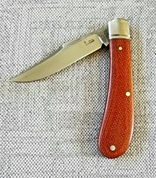 K'roo Custom Carmel Micarta Trapper...3.5" N690..brut de force...fluted bolsters ..coa and slip 