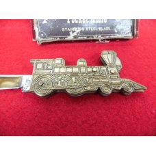 SOLID BRASS LOCOMOTIVE POCKET KNIFE STAINLESS BLADE IN VERY OLD BOX UNUSED SOLID BRASS LOCOMOTIVE POCKET KNIFE STAINLESS BLADE IN VERY OLD BOX UNUSED