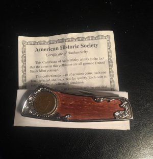 AMERICN HISTORIC KNIFE WITH REAL  INDIAN HEAD PENNY