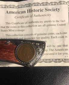 AMERICN HISTORIC KNIFE WITH REAL  INDIAN HEAD PENNY