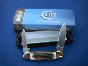 Colt Pocket Knife CT0121 Stag Canoe - Stag Handled.  NEW! NOS/NIB Knife 