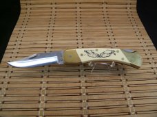 SCHRADE U.S.A. 507SC SCRIMSHAW DUEL FIGHTING RAMS VINTAGE NEW IN BOX LOCKBACK KNIFE, SHEATH & PAPERS SCHRADE U.S.A. 507SC SCRIMSHAW DUEL FIGHTING RAMS VINTAGE NEW IN BOX LOCKBACK KNIFE, SHEATH & PAPERS