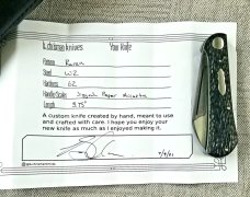B.Chrisman Raven Shadow Custom...3.75"...W2 with Hamon...Jigged black micarta...coa and pouch