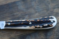 TONY BOSE WILFRED, IN. STAG ATS-34 DESK KNIFE WTH K. HAMPTON SIGNED BOSE SHEATH TONY BOSE WILFRED, IN. STAG ATS-34 DESK KNIFE WTH K. HAMPTON SIGNED BOSE SHEATH