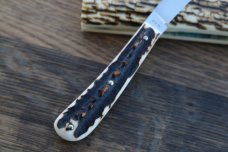 TONY BOSE WILFRED, IN. STAG ATS-34 DESK KNIFE WTH K. HAMPTON SIGNED BOSE SHEATH TONY BOSE WILFRED, IN. STAG ATS-34 DESK KNIFE WTH K. HAMPTON SIGNED BOSE SHEATH