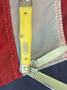 1989 Case xx Small Coke Bottle -Yellow Derlin Handles -Fancy Bolsters -Gold Mint Set -Mdl# 3225 1/2 1989 Case xx Small Coke Bottle -Yellow Derlin Handles -Fancy Bolsters -Gold Mint Set -Mdl# 3225 1/2
