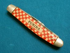 VINTAGE PURINA KUTMASTER UTICA USA SERPENTINE STOCKMAN FOLDING POCKET PEN JACK KNIFE KNIVES OLD AD