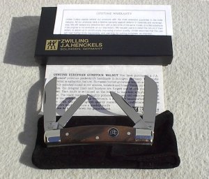 NOS  J. A. HENCKELS 4 BLADE CONGRESS / EUROPEAN GUNSTOCK WALNUT HANDLES SOLINGEN GERMANY - W/BOX