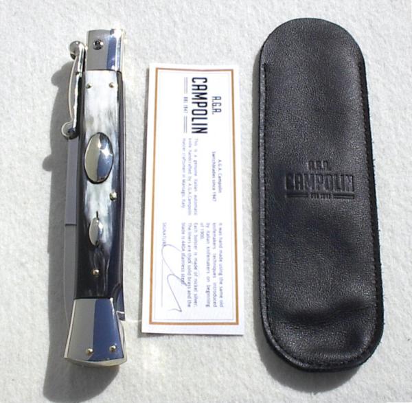 A.G.A. CAMPOLIN 33CM/13" BRAZILIAN HORN OVAL SWINGUARD, NICKEL SILVER BOLSTERS, CERTIFICATE & POUCH