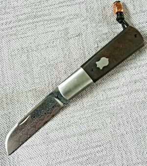 Vincenzo Balistreti Sheepsfoot Barlow, Damasteel, Space Coral Fat Carbon, 4",LANYARD pin,bead,coa,sl