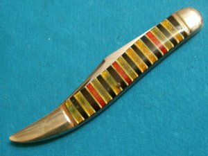 VINTAGE FANCY SYRACUSE KNIFE FOLDING POCKET TOOTHPICK FISH KNIVES OLD GLITTER STRIPE CAMILLUS