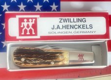 Zwilling  J A Henckels 2 Blade "Hand Forged" Barlow (HK-16-S) with Premium Stag Handles -NOS