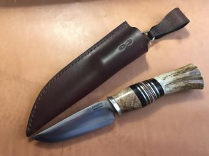 Scagel Design, Cru Forge V steel, stag, handcrafted with sheath, USA maker