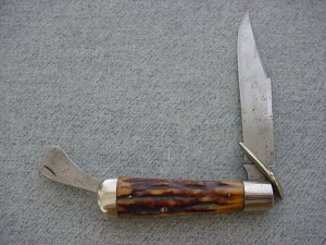Antique MARBLES, GLADSTONE, MICH, U.S.A. Stag Handle SAFETY FOLDER Hunting Knife