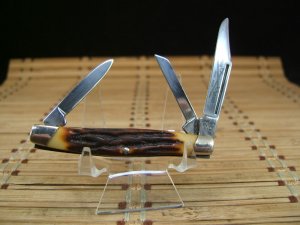 CAMILLUS NEW YORK U.S.A. NO.70 SWORD BRAND 1980'S STAGLON CARBON STEEL BLADES STOCKMAN POCKET KNIFE