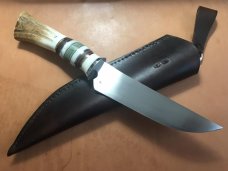 Long hunting/camping knife, Scagel design, stag, with sheath Long hunting/camping knife, Scagel design, stag, with sheath