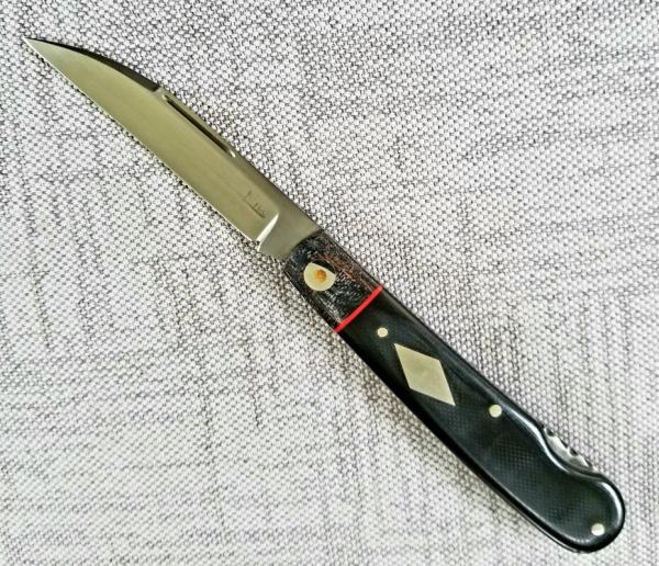 K'roo Custom Swayback Lockback W/ slip, 4" closeD  micarta, spacers and  liners filework 