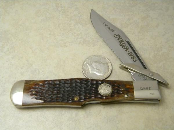 Case XX SS USA 1983 Bone C61050L Coke Bottle Swing Guard Lockback NKCA Club Knife