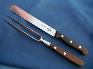 R H Forschner Victorinox Knives Kitchen knife 8" butcher / bread Knife & Fork. Made in Switzerland! 