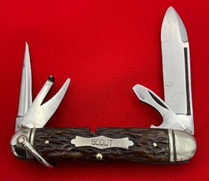 Vintage CHALLENGE CUT CO 4-Blade Unofficial Scout Folding Pocket Knife c.1905-1928 Bone