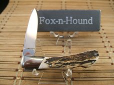 FOX-N-HOUND MADE IN ITALY VINTAGE GENUINE STAG HORN NEW IN ORIGINAL BOX MINT LOCK BACK POCKET KNIFE