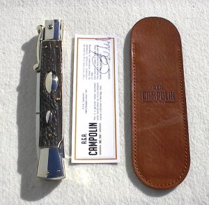 A.G.A. CAMPOLIN 33CM/13" GENUINE STAG OVAL SWINGUARD, NICKEL SILVER BOLSTERS, CERTIFICATE & POUCH