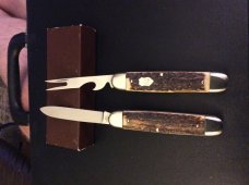 PAUL A HENCKELS SOLINGEN GERMANY FAT AND GNARLY STAG HOBO WITH  FORK AND KNIFE NEW IN THE BOX 