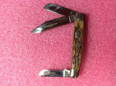 Schatt Morgan large 4 1/4  3 blade stockman. 2001  Carmel in color. New unused.