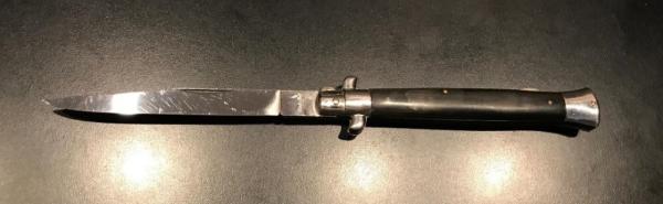 Vintage 1970s 11" Italian Manual Lockback Stiletto with Bull Horn Scales Vintage 1970s 11" Italian Manual Lockback Stiletto with Bull Horn Scales