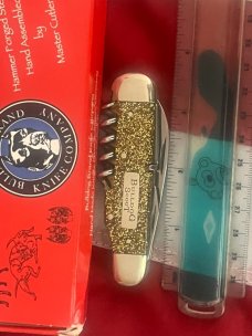 Vintage Bulldog Brand Scout Knife /Utility/Camp w Sparkly Gold Handles -NOS & Mint Vintage Bulldog Brand Scout Knife /Utility/Camp w Sparkly Gold Handles -NOS & Mint