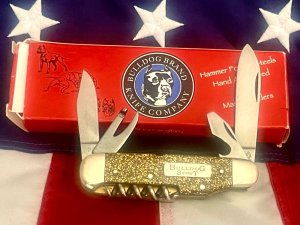 Vintage Bulldog Brand Scout Knife /Utility/Camp w Sparkly Gold Handles -NOS & Mint
