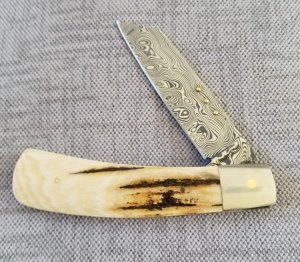 Steve Vanderkolff Mammoth Ivory,interior cut,Native, 4" damasteel. integral bolsters.Smooth scales