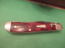 Case XX 2021 Red Orange Maple Burl Mini Trapper Damascus Pattern # 7207