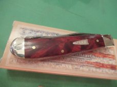 Case XX 2021 Red Orange Maple Burl Mini Trapper Damascus Pattern # 7207