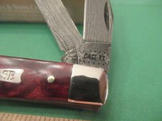 Case XX 2021 Red Orange Maple Burl Mini Trapper Damascus Pattern # 7207