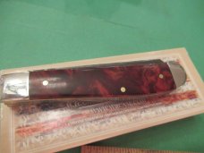 Case XX 2021 Red Orange Maple Burl Mini Trapper Damascus Pattern # 7207
